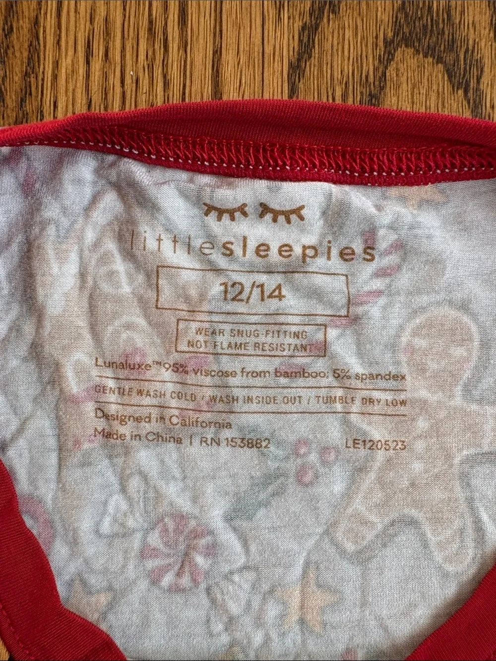 Little Sleepies Holiday Treats print bamboo pajama top ONLY, size 12/14.